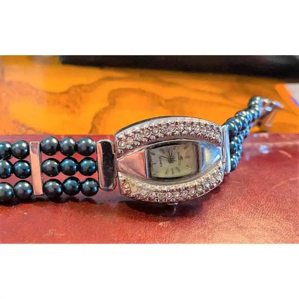 Women's 22mm Silver Tone Denacci Watch, MOP Face, Crystal Accents